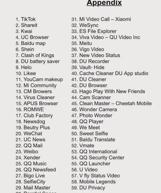 印度禁用了哪些中国软件 印度禁用59款中国APP名单