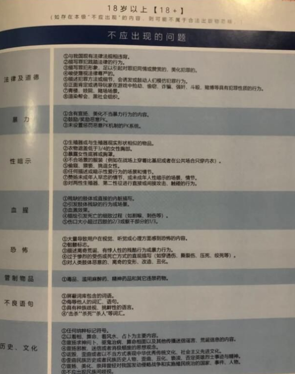 人民网游戏适龄提示草案 6/12/16/18四级游戏范围