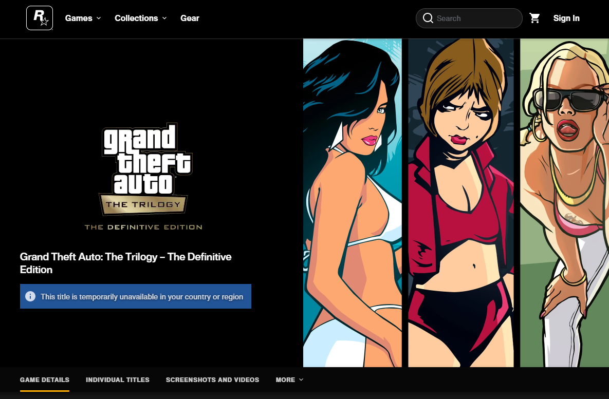  PC《GTA：三部曲 最终版》暂停销售