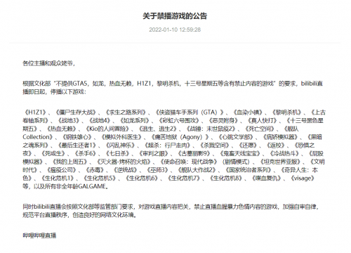 B站公布2022年禁播游戏名单:GTA、黑魂、上古卷轴、生化危机等在列 B站公布2022年禁播游戏名单:GTA、黑魂、上古卷轴、生化危机等在列