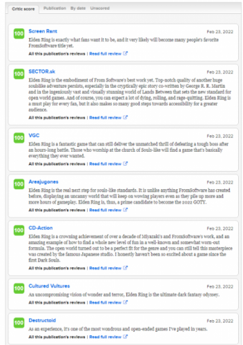 《艾尔登法环》媒体评分解禁:均分97居历史第一,超越《马里奥:奥德赛》