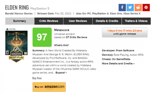 《艾尔登法环》媒体评分解禁:均分97居历史第一,超越《马里奥:奥德赛》