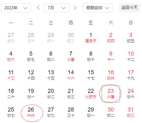 大暑是中伏还是头伏20222