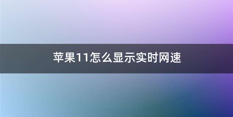 苹果11怎么显示实时网速