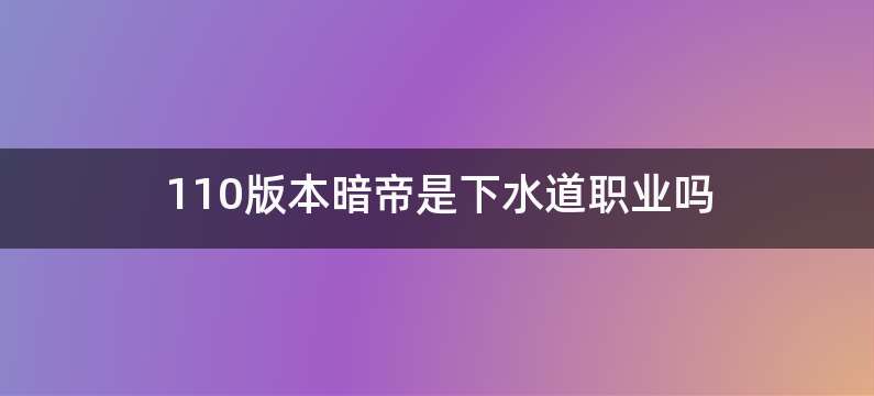 110版本暗帝是下水道职业吗