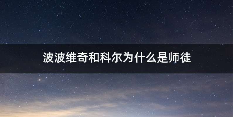 波波维奇和科尔为什么是师徒