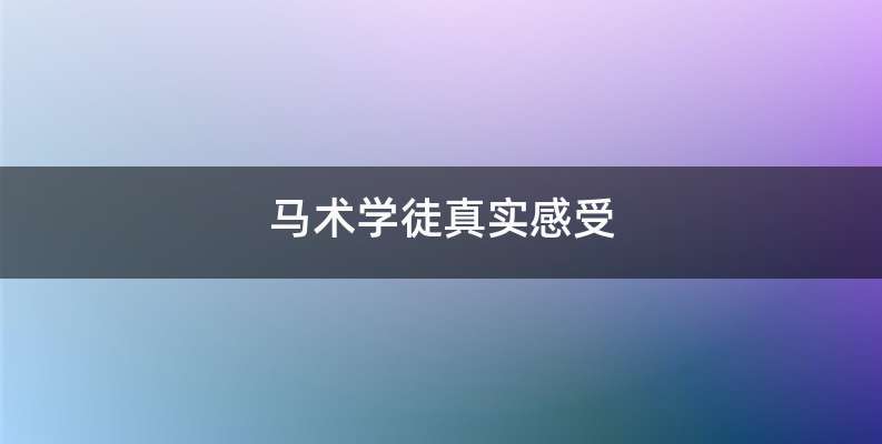 马术学徒真实感受