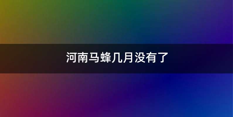 河南马蜂几月没有了