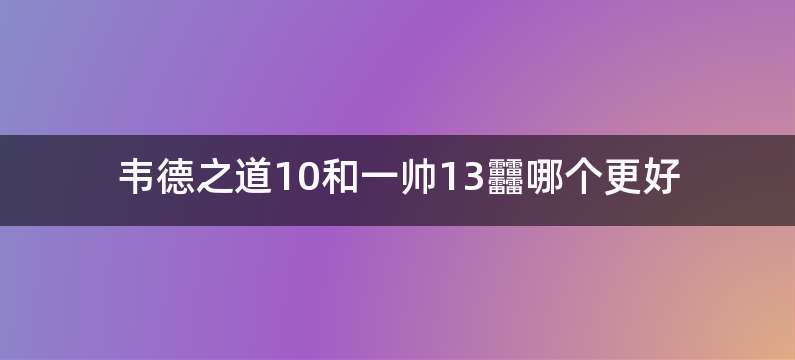 韦德之道10和一帅13䨻哪个更好