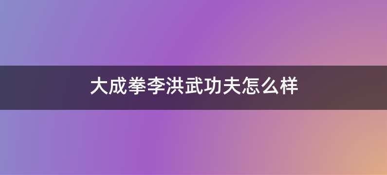 大成拳李洪武功夫怎么样