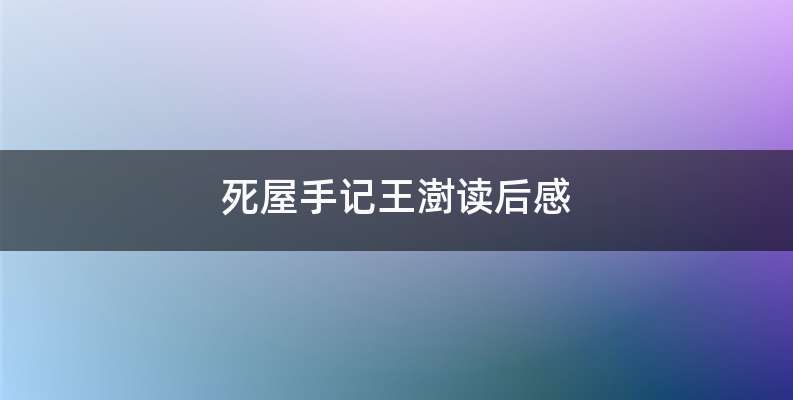 死屋手记王澍读后感