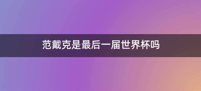 范戴克是最后一届世界杯吗