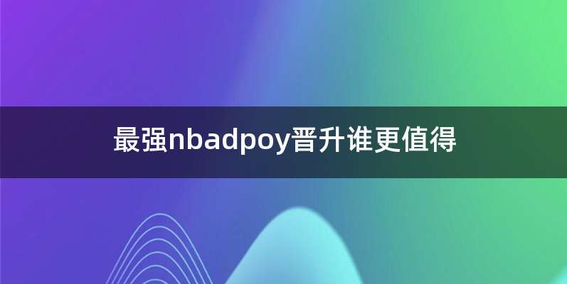 最强nbadpoy晋升谁更值得