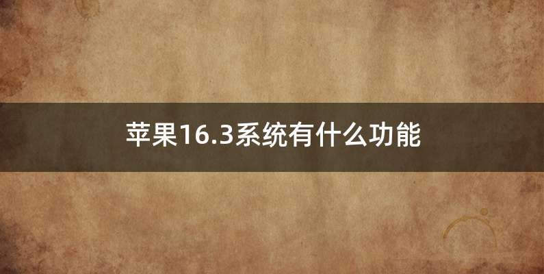 苹果16.3系统有什么功能