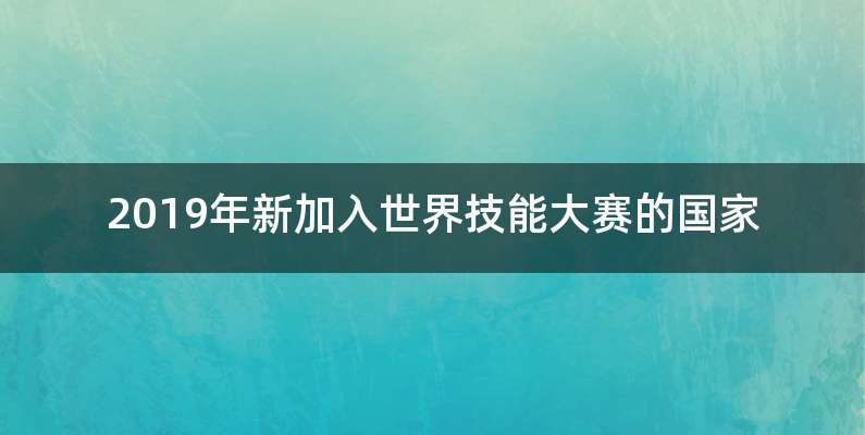 2019年新加入世界技能大赛的国家